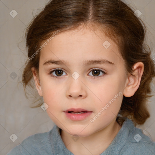 Neutral white child female with medium  brown hair and brown eyes