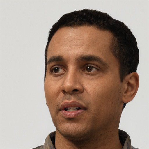 Neutral white young-adult male with short  black hair and brown eyes