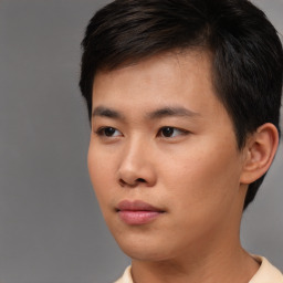 Neutral asian young-adult male with short  brown hair and brown eyes