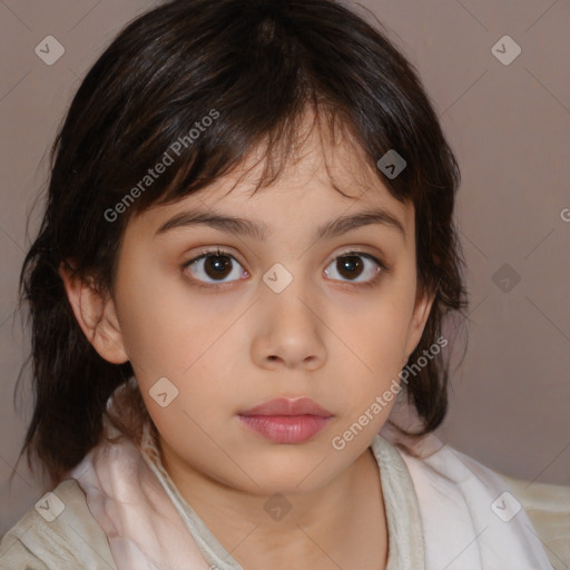 Neutral white child female with medium  brown hair and brown eyes