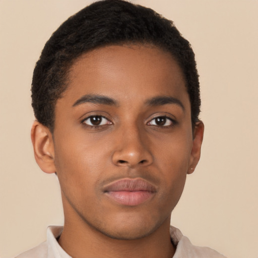 Neutral black young-adult male with short  brown hair and brown eyes