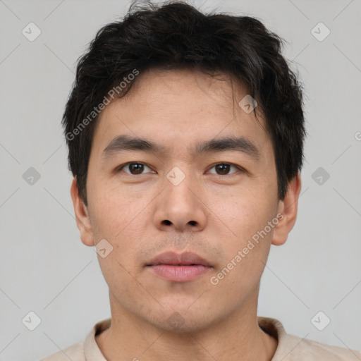 Neutral asian young-adult male with short  brown hair and brown eyes