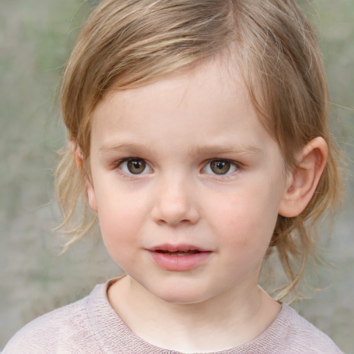 Neutral white child female with medium  brown hair and grey eyes