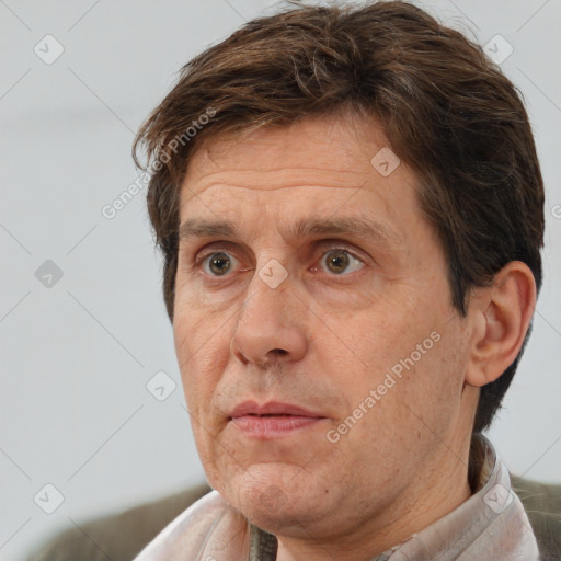 Neutral white adult male with short  brown hair and brown eyes