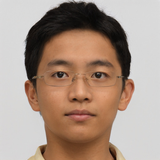 Neutral asian young-adult male with short  brown hair and brown eyes