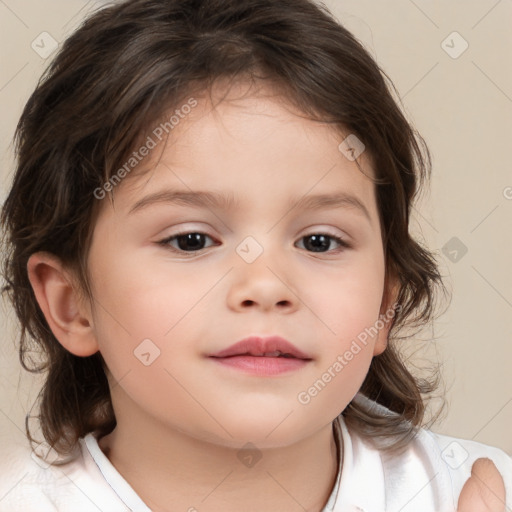 Neutral white child female with medium  brown hair and brown eyes