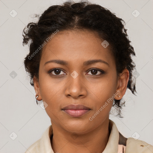 Neutral black young-adult female with short  brown hair and brown eyes