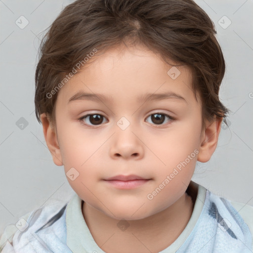 Neutral white child female with short  brown hair and brown eyes