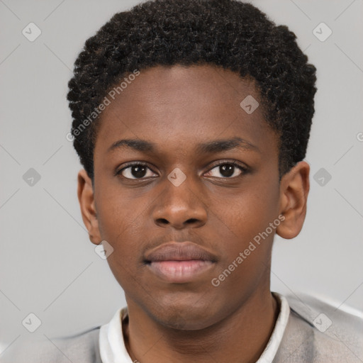 Neutral black young-adult male with short  brown hair and brown eyes