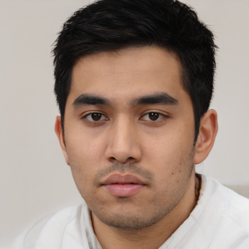 Neutral asian young-adult male with short  black hair and brown eyes