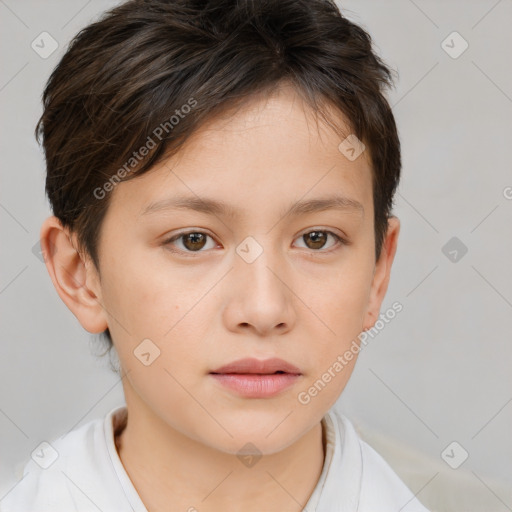 Neutral white child female with short  brown hair and brown eyes