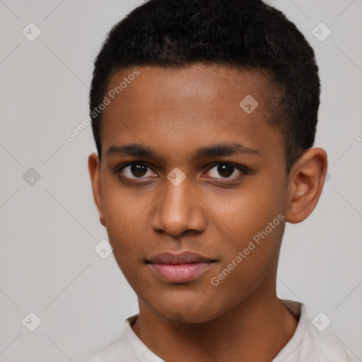 Neutral black young-adult male with short  brown hair and brown eyes