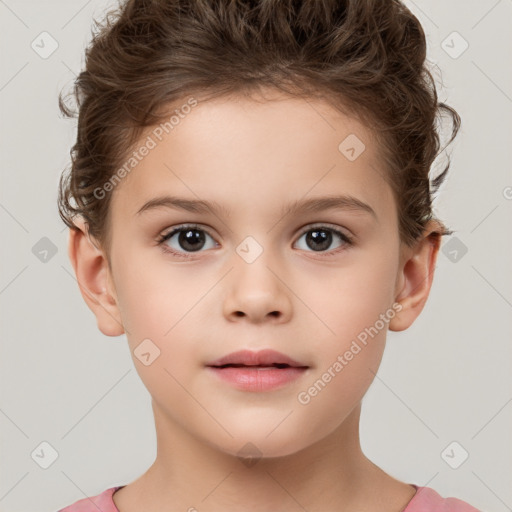 Neutral white child female with short  brown hair and brown eyes