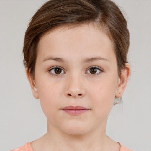 Neutral white child female with short  brown hair and brown eyes