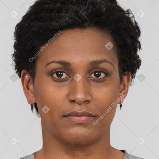 Neutral black young-adult female with short  brown hair and brown eyes