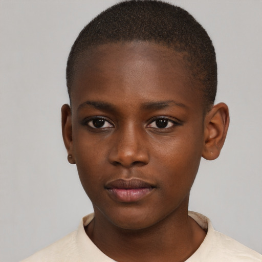Neutral black young-adult female with short  brown hair and brown eyes