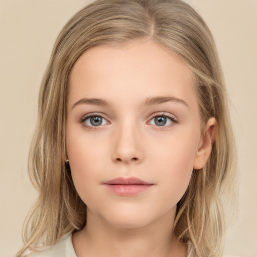 Neutral white child female with long  brown hair and brown eyes