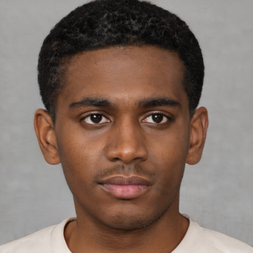 Neutral black young-adult male with short  brown hair and brown eyes