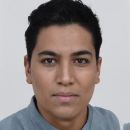 Neutral asian young-adult male with short  black hair and brown eyes