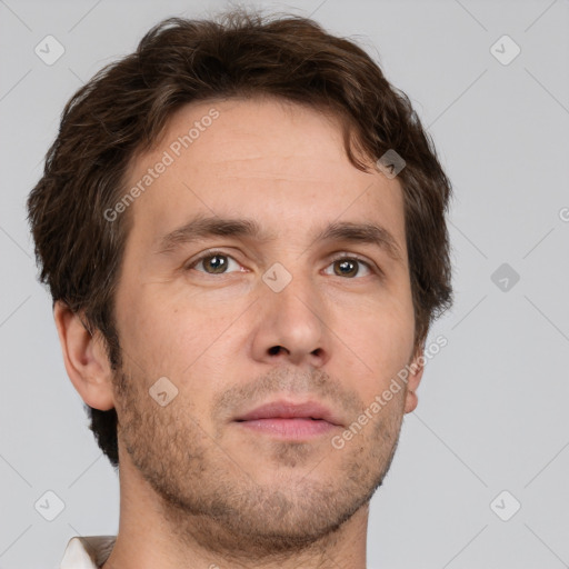 Neutral white adult male with short  brown hair and brown eyes