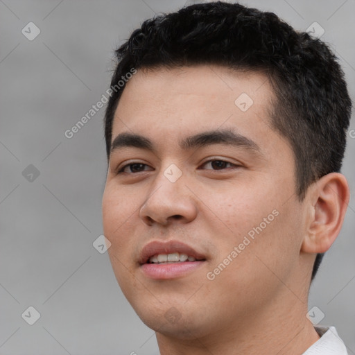 Neutral white young-adult male with short  black hair and brown eyes