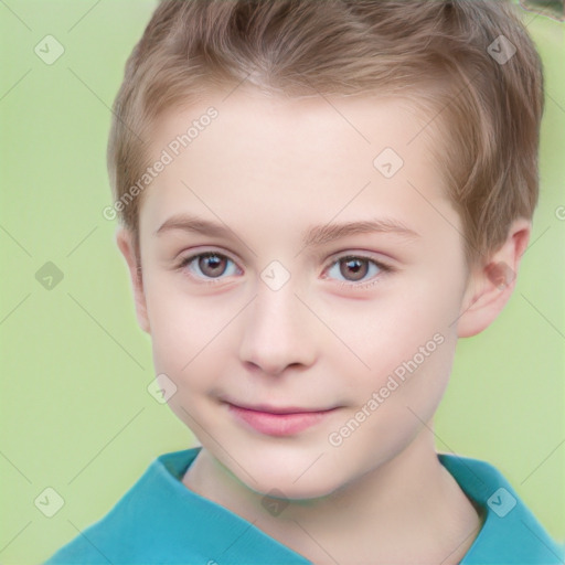 Joyful white child male with short  brown hair and brown eyes