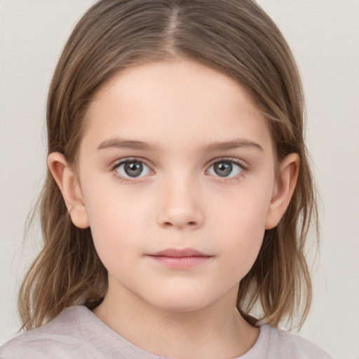 Neutral white child female with medium  brown hair and brown eyes