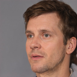 Neutral white adult male with short  brown hair and brown eyes