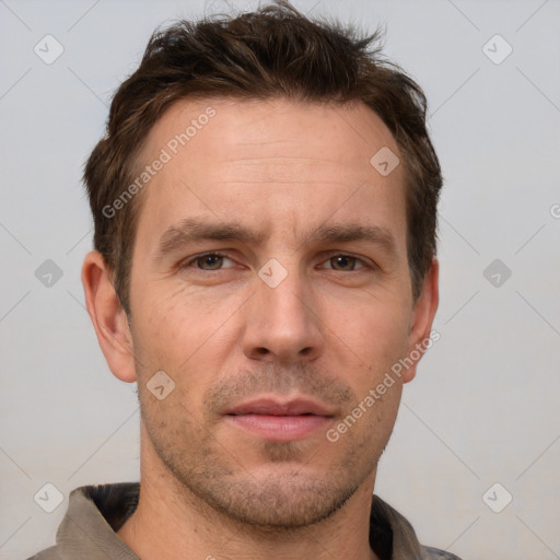 Neutral white adult male with short  brown hair and brown eyes