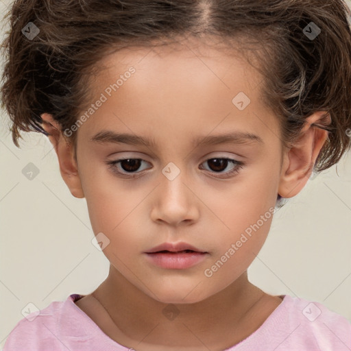 Neutral white child female with short  brown hair and brown eyes