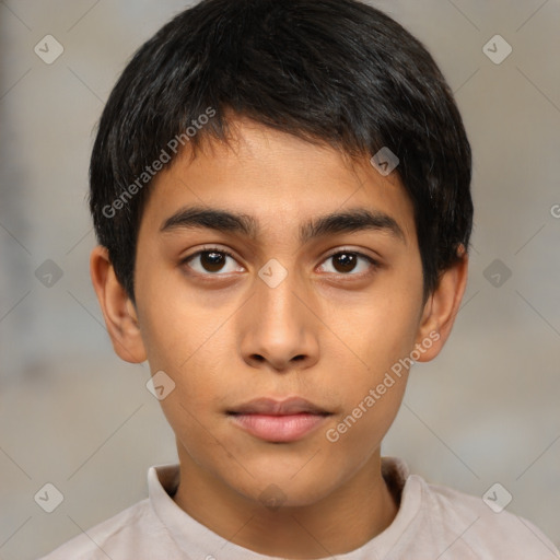 Neutral latino young-adult male with short  brown hair and brown eyes