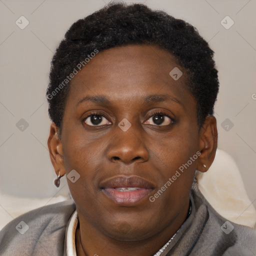 Neutral black young-adult female with short  brown hair and brown eyes