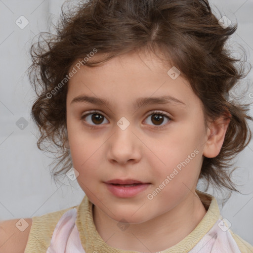 Neutral white child female with medium  brown hair and brown eyes