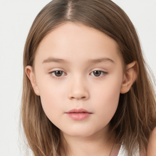 Neutral white child female with long  brown hair and brown eyes