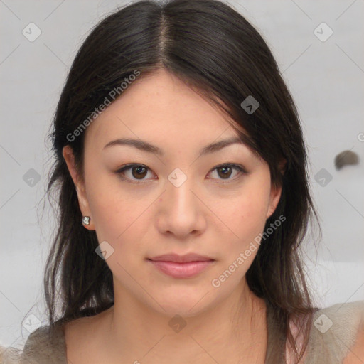 Neutral asian young-adult female with medium  brown hair and brown eyes