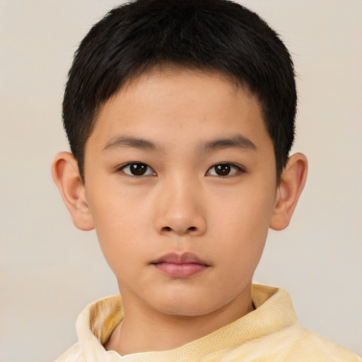 Neutral asian child male with short  brown hair and brown eyes