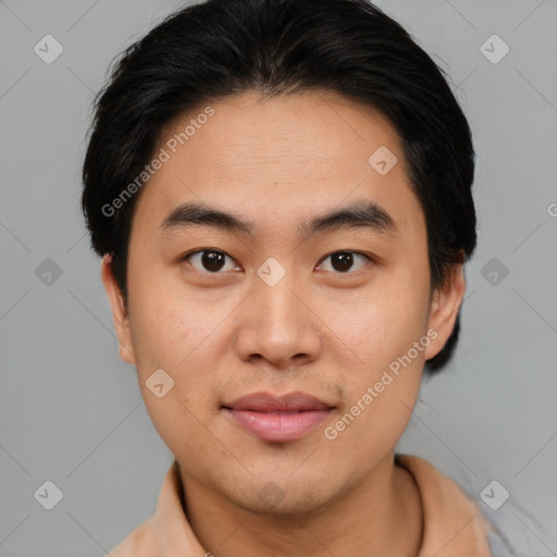 Neutral asian young-adult male with short  black hair and brown eyes