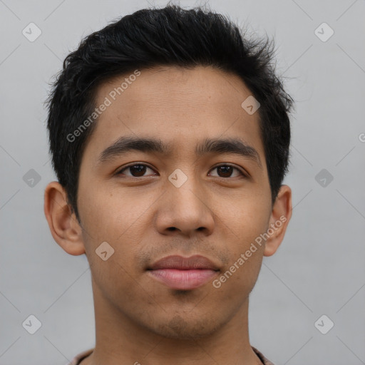 Neutral asian young-adult male with short  brown hair and brown eyes