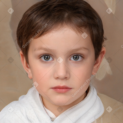 Neutral white child female with short  brown hair and brown eyes