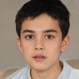 Neutral asian child male with short  brown hair and brown eyes