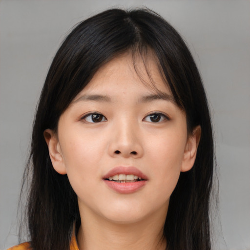 Neutral asian young-adult female with medium  brown hair and brown eyes