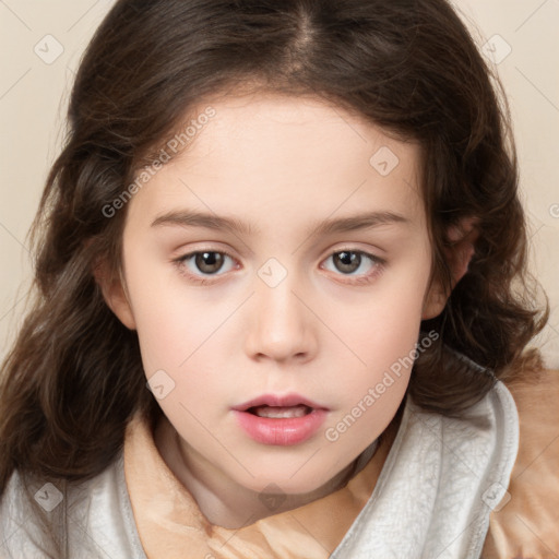 Neutral white child female with medium  brown hair and brown eyes