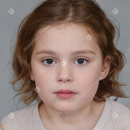 Neutral white child female with medium  brown hair and brown eyes