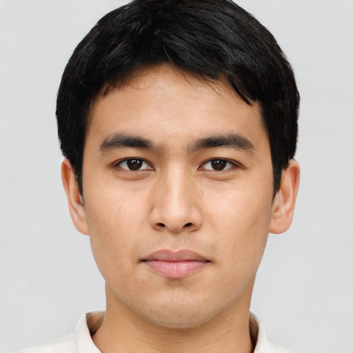 Neutral asian young-adult male with short  black hair and brown eyes