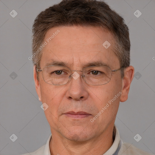 Neutral white adult male with short  brown hair and brown eyes