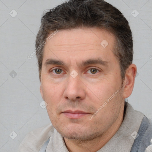 Neutral white adult male with short  brown hair and brown eyes