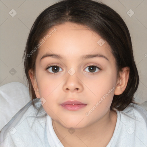 Neutral white child female with medium  brown hair and brown eyes