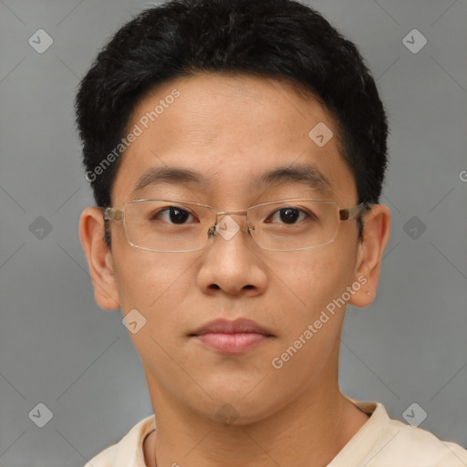 Neutral asian young-adult male with short  brown hair and brown eyes