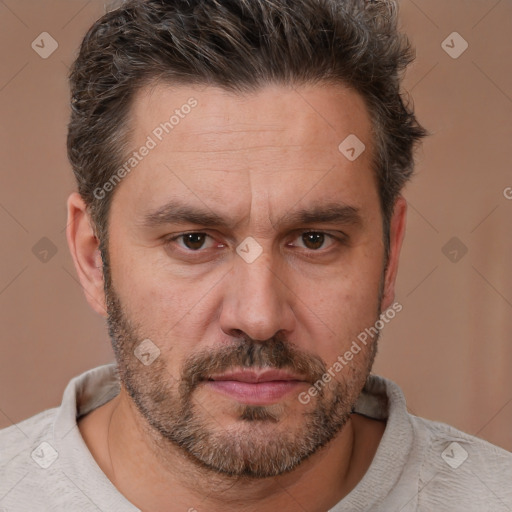 Neutral white adult male with short  brown hair and brown eyes