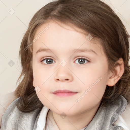 Neutral white child female with medium  brown hair and brown eyes